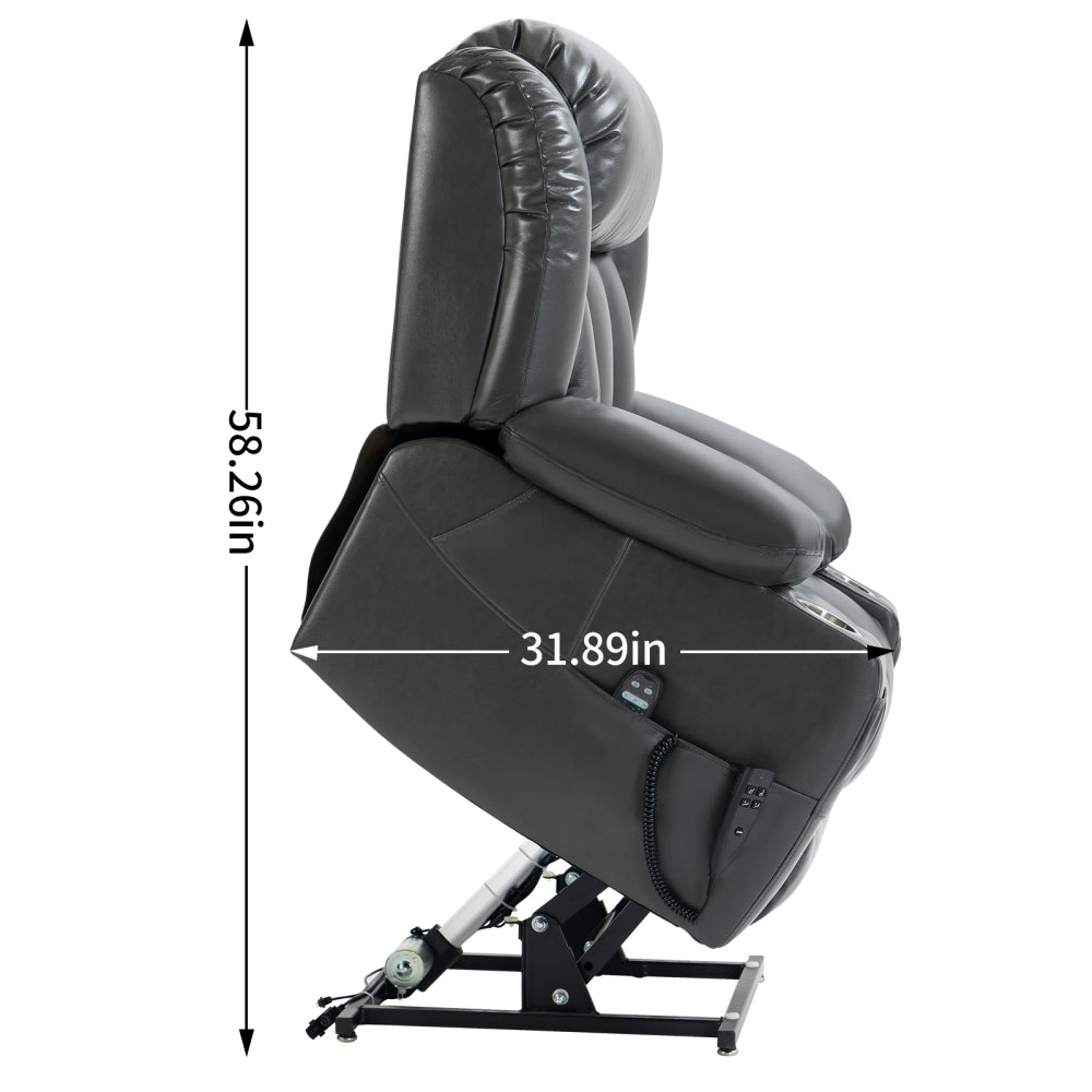 Dual Motor Power Lift Recliner Massage Chair - Infinite Position Up to 350 LBS Leatheraire Arm Chair - Heavy Duty Motion Mechanism with 8-Point Vibration and Lumbar Heating & Cup Holder