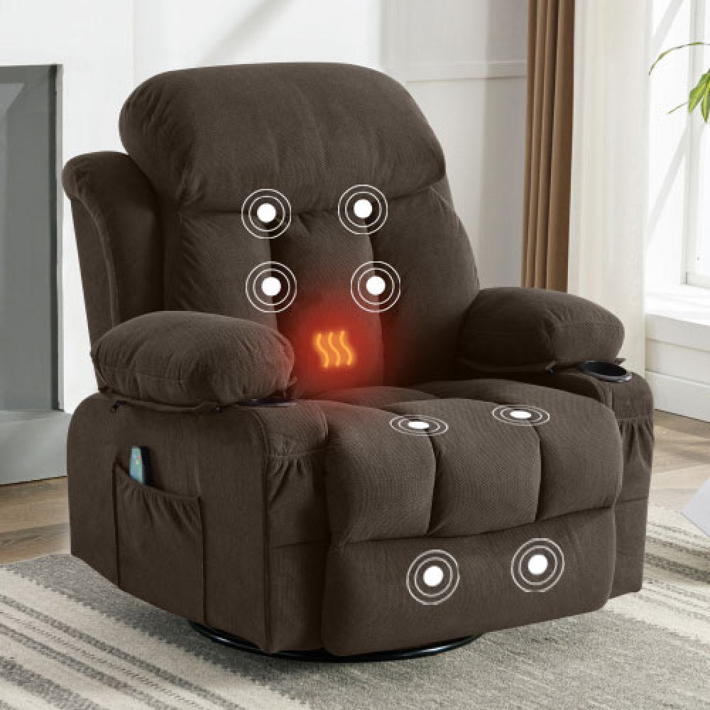 Swivel Recliner Chair with Heat & Massage - Electric Recliner Arm Chair for Elderly with Side Pocket & USB Charge Port & Remote Control for Living Room