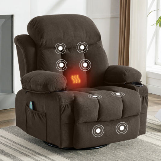 Swivel Recliner Chair with Heat & Massage - Electric Recliner Arm Chair for Elderly with Side Pocket & USB Charge Port & Remote Control for Living Room