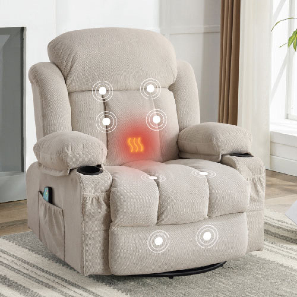 Swivel Recliner Chair with Heat & Massage - Electric Recliner Arm Chair for Elderly with Side Pocket & USB Charge Port & Remote Control for Living Room