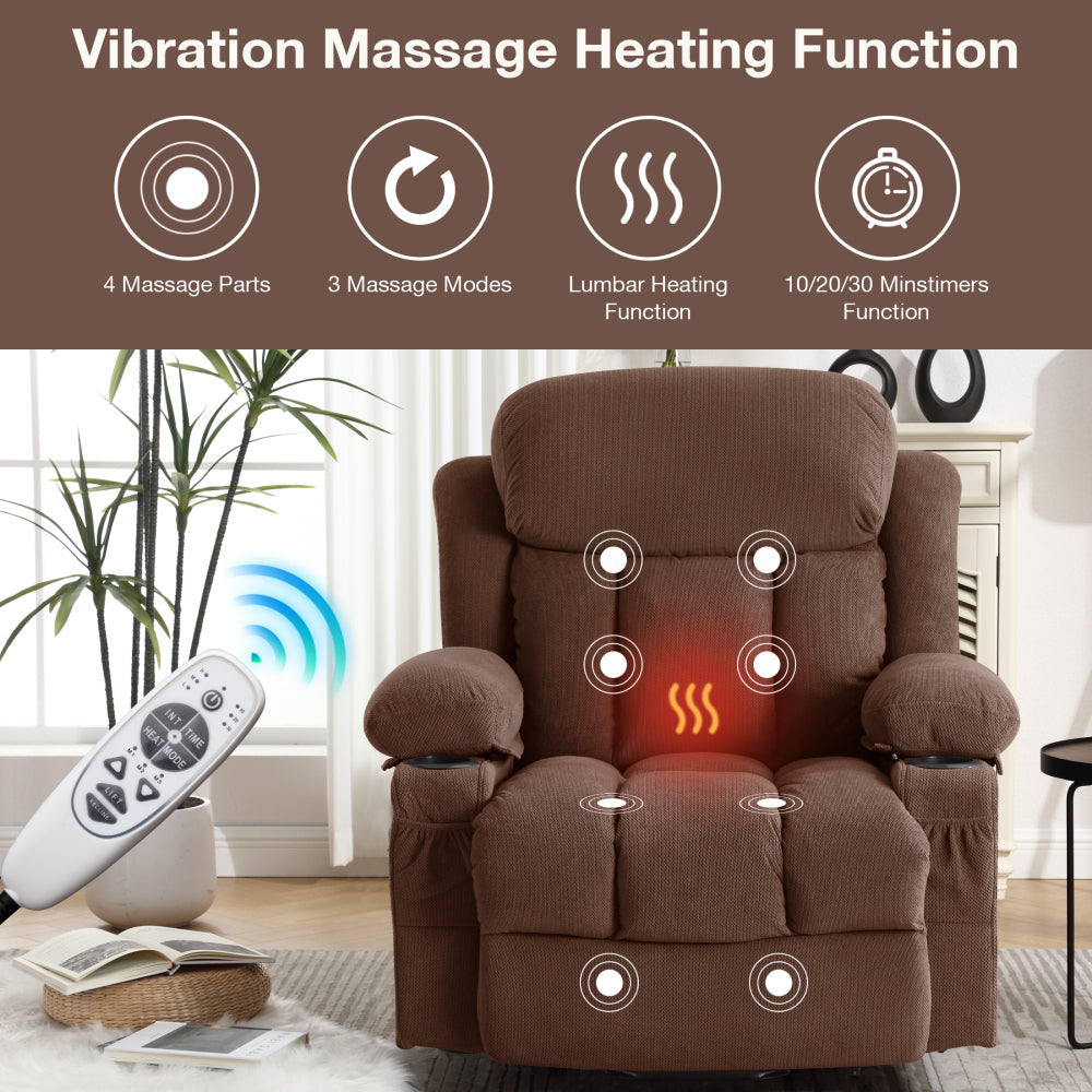 Power Lift Recliner Chair with Heat & Massage - Electric Recliner Arm Chair for Elderly with Side Pocket & USB Charge Port & Remote Control for Living Room
