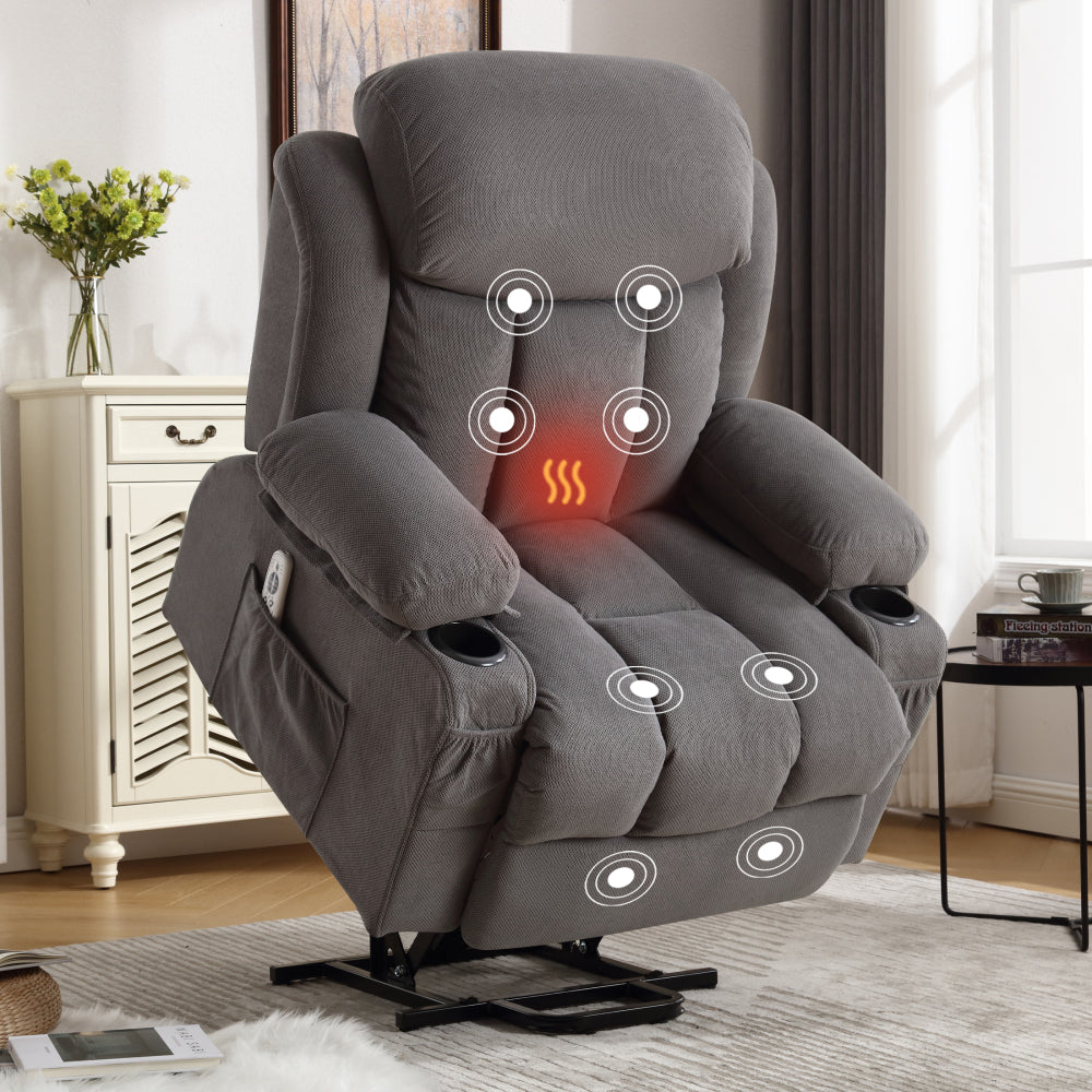 Power Lift Recliner Chair with Heat & Massage - Electric Recliner Arm Chair for Elderly with Side Pocket & USB Charge Port & Remote Control for Living Room