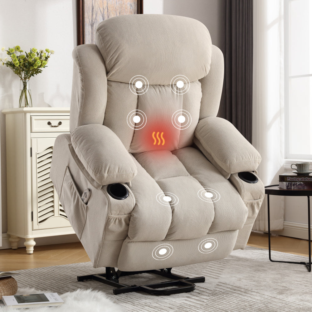 Power Lift Recliner Chair with Heat & Massage - Electric Recliner Arm Chair for Elderly with Side Pocket & USB Charge Port & Remote Control for Living Room