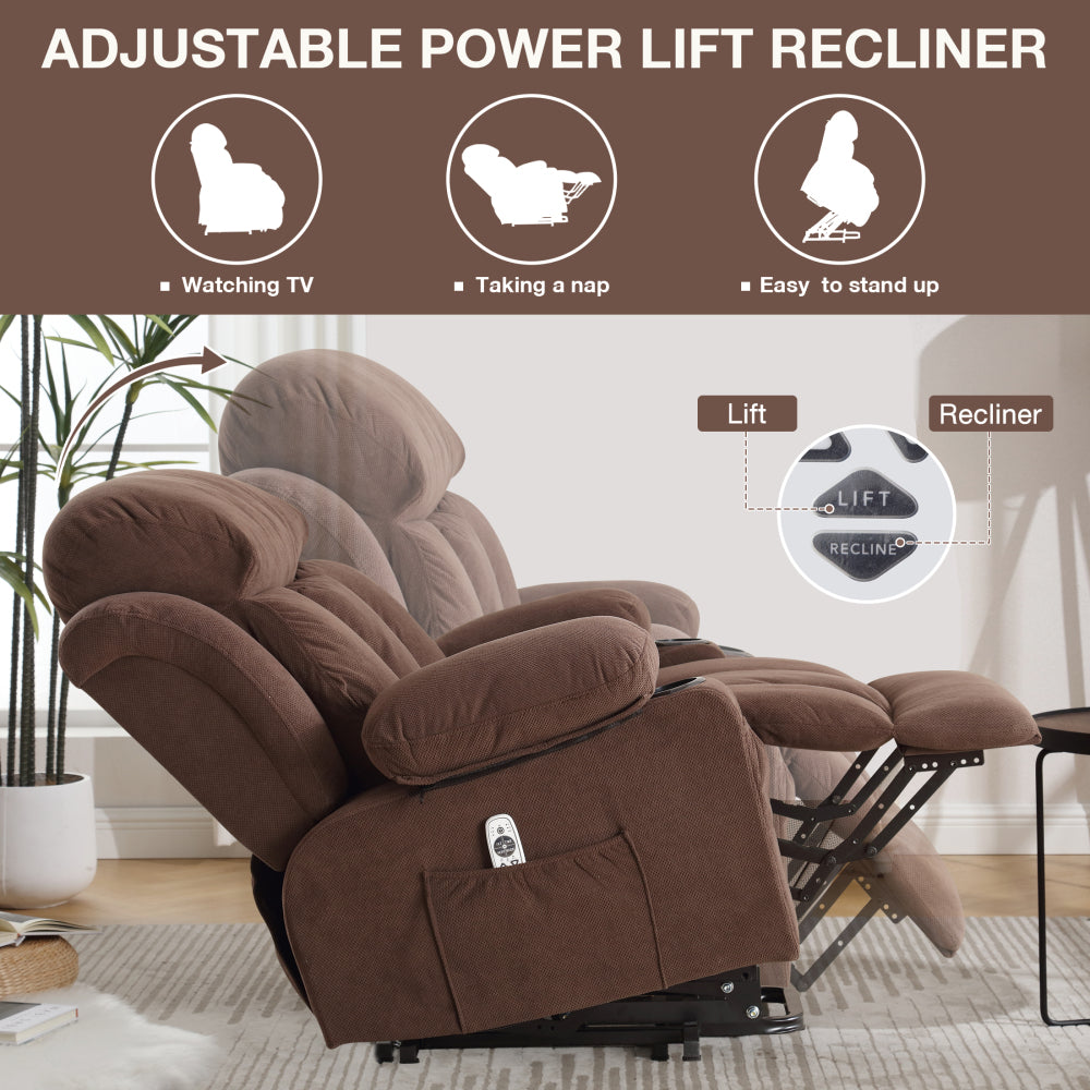 Power Lift Recliner Chair with Heat & Massage - Electric Recliner Arm Chair for Elderly with Side Pocket & USB Charge Port & Remote Control for Living Room