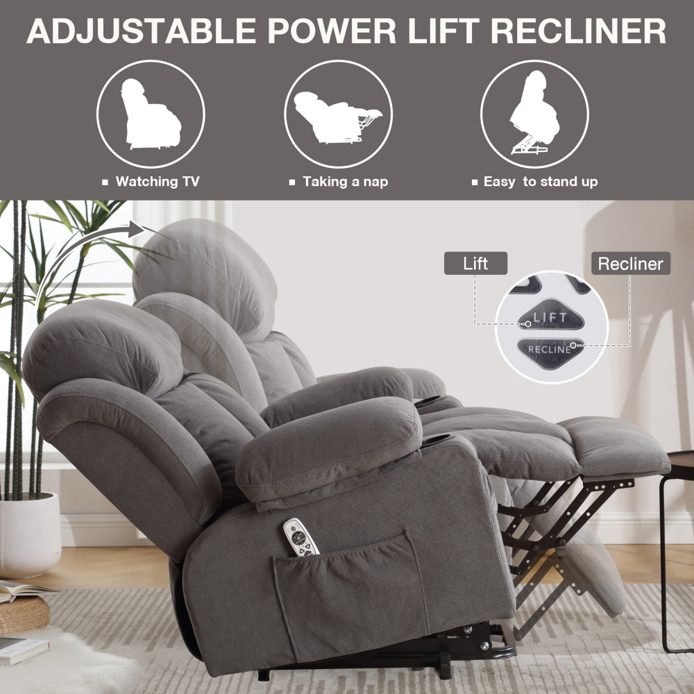 Swivel Recliner Chair with Heat & Massage - Electric Recliner Arm Chair for Elderly with Side Pocket & USB Charge Port & Remote Control for Living Room