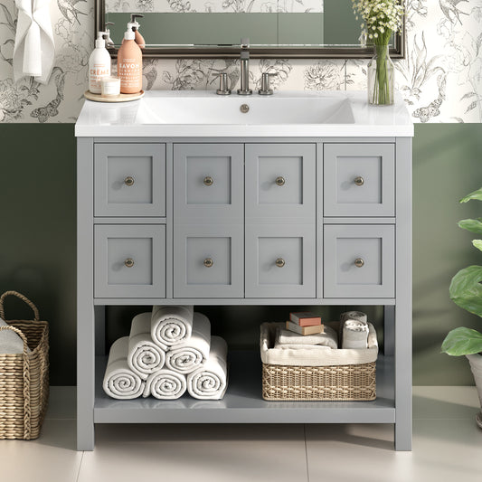 36'' Bathroom Vanity with Undermount Sink - Free Standing Vanity Set with 4 Drawers & Soft Closing Doors - Solid Wood Frame Bathroom Storage Cabinet