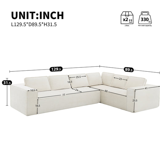 129.5" Modular Sectional Sofa - L-Shaped 6 Seat Wrinkle-Resistant Chenille Couch - 2PC Free Combination Cloud Couches for Living Room & Home Office