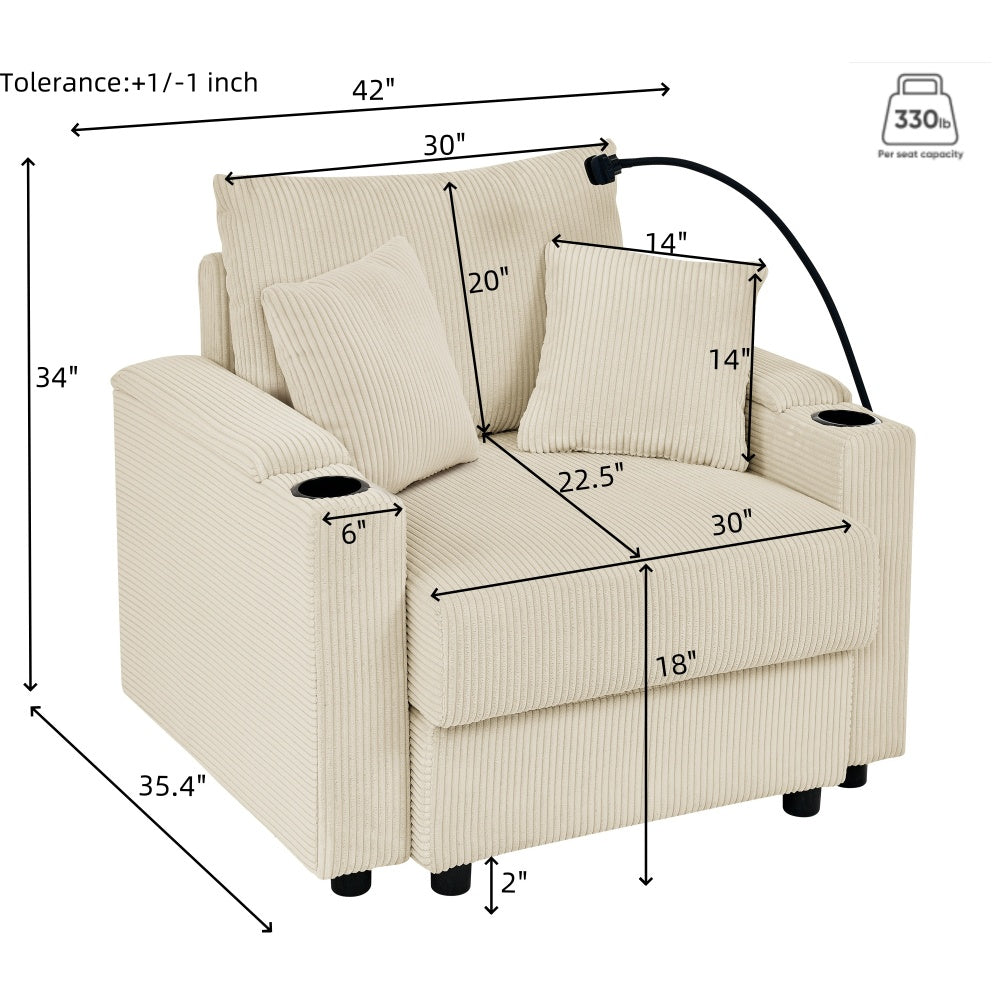 Accent Chair Set of 2 - Modern Sofa Chair with Storage - Deep Seat Couch with Cup Holders & Phone Holder for Living Room & Bedroom & Gaming Room