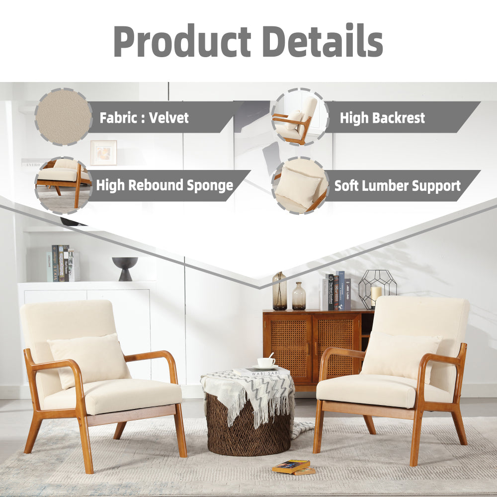 Modern Accent Chair - Solid Wood Pu Leather Padding Lounge Armchair with One Pillow for Living Room & Bedroom & Guest Room