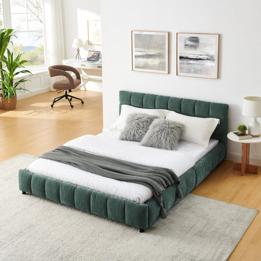 Queen Size Upholstered Bed Frame - Comfortable Chenille Fabric with Headboard Solid Bed Frame - with Drawer Storage