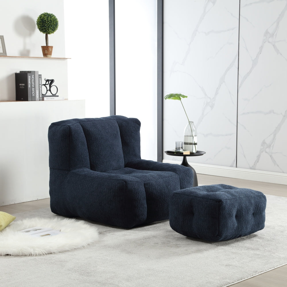 Bean Bag Accent Chair with Ottoman Set - Lazy Sofa with Memory Foam - Single Beanbag for Living Room & Bedroom & Gaming Room & Dorms