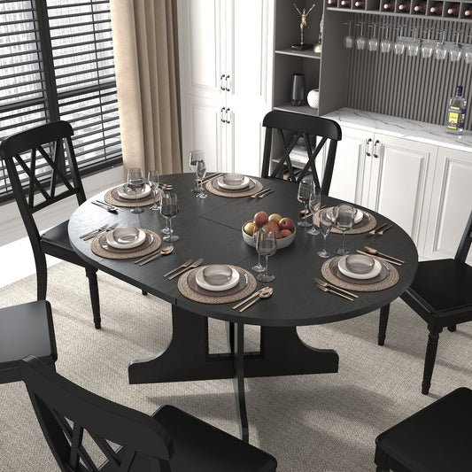 59x43" Farmhouse Dining Table - Expandable Round to Oval Table Top with Removable Leaf Trestle X Shaped Base for Kitchen & Dinning Room