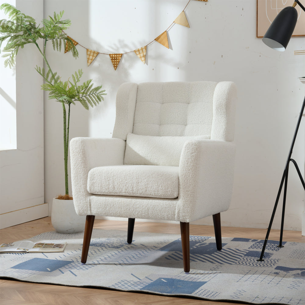 Modern Accent Chair - Teddy Fabric Comfy Reading Chairs - Mid Century Arm Chair - Lounge Armchair for Living Room & Bedroom & Guest Room