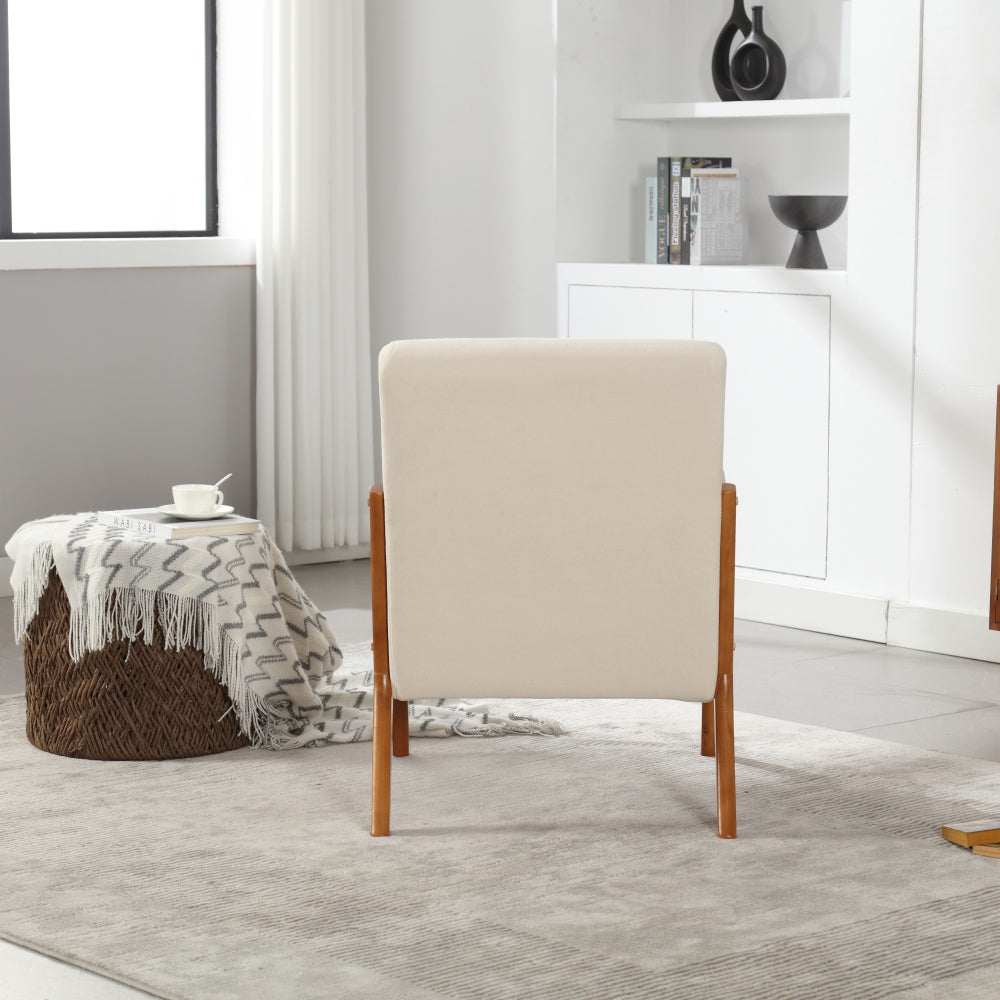 Modern Accent Chair - Solid Wood Pu Leather Padding Lounge Armchair with One Pillow for Living Room & Bedroom & Guest Room