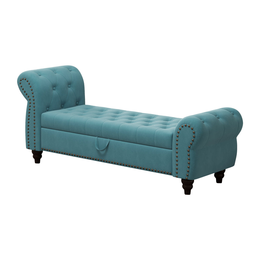 64.5" Luxury Bed Bench for Bedroom Nails Tufted Chaise of Lounge with Storage - Velvet Upholstery Bench for Living Room