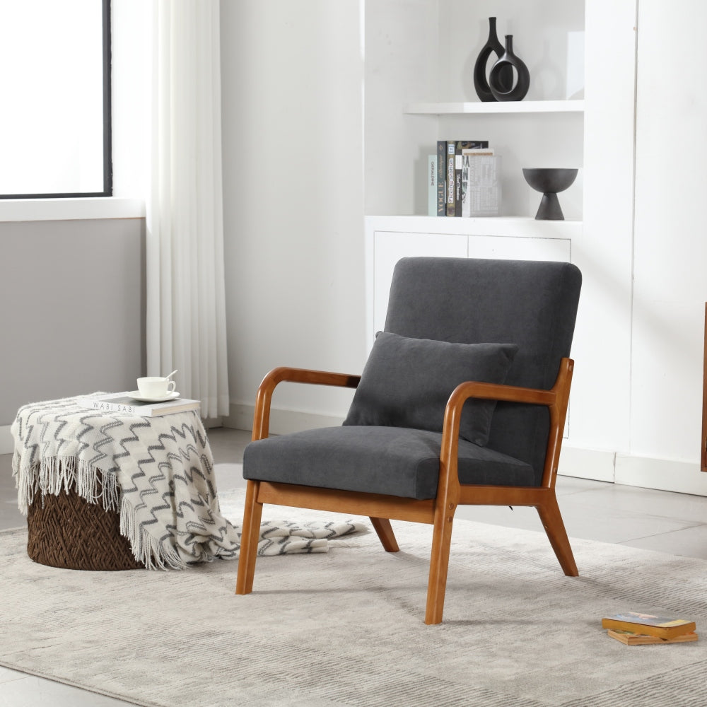 Modern Accent Chair - Solid Wood Pu Leather Padding Lounge Armchair with One Pillow for Living Room & Bedroom & Guest Room