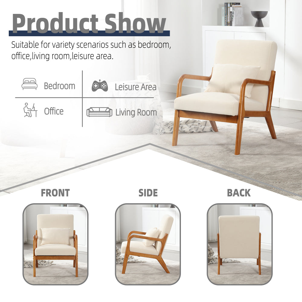 Modern Accent Chair - Solid Wood Pu Leather Padding Lounge Armchair with One Pillow for Living Room & Bedroom & Guest Room