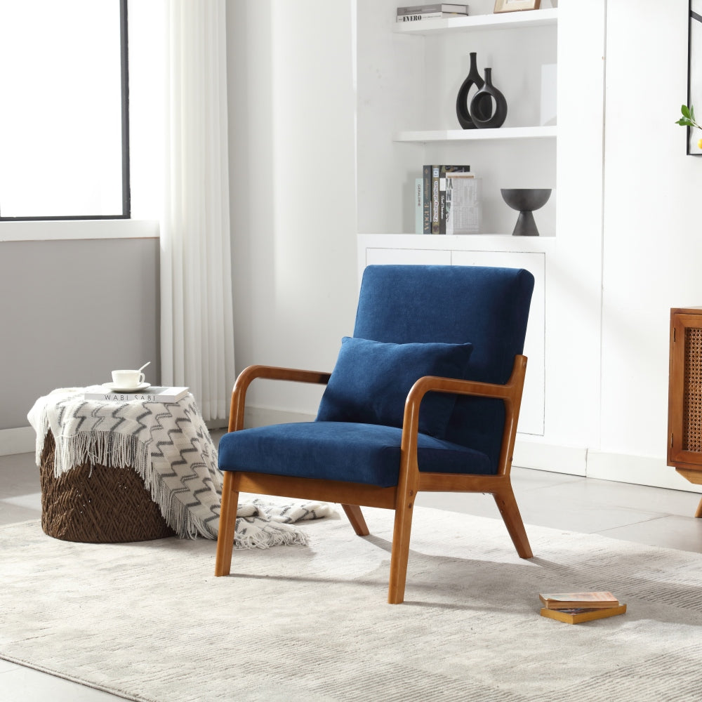 Modern Accent Chair - Solid Wood Pu Leather Padding Lounge Armchair with One Pillow for Living Room & Bedroom & Guest Room