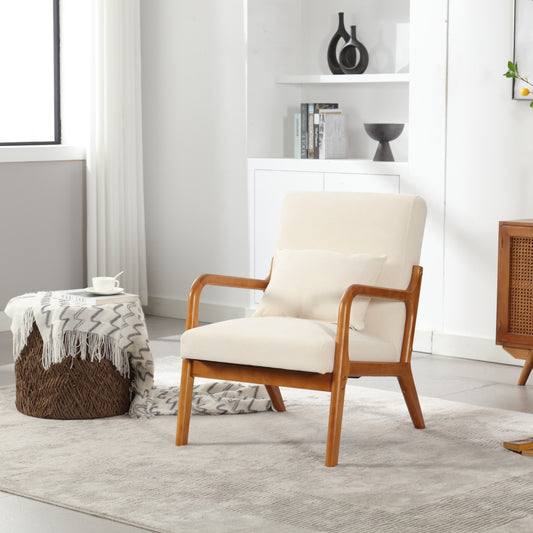 Modern Accent Chair - Solid Wood Pu Leather Padding Lounge Armchair with One Pillow for Living Room & Bedroom & Guest Room