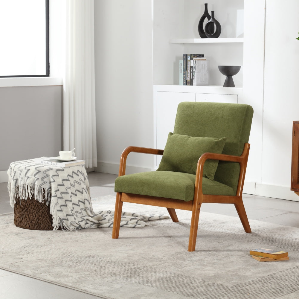 Modern Accent Chair - Solid Wood Pu Leather Padding Lounge Armchair with One Pillow for Living Room & Bedroom & Guest Room