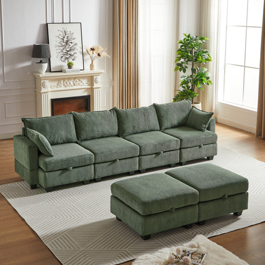 113'' Modular Sectional Corduroy Sofa - U Shaped Couch with Storage - Sectional Sleepr Couches for Living Room & Bedroom & Gaming Room