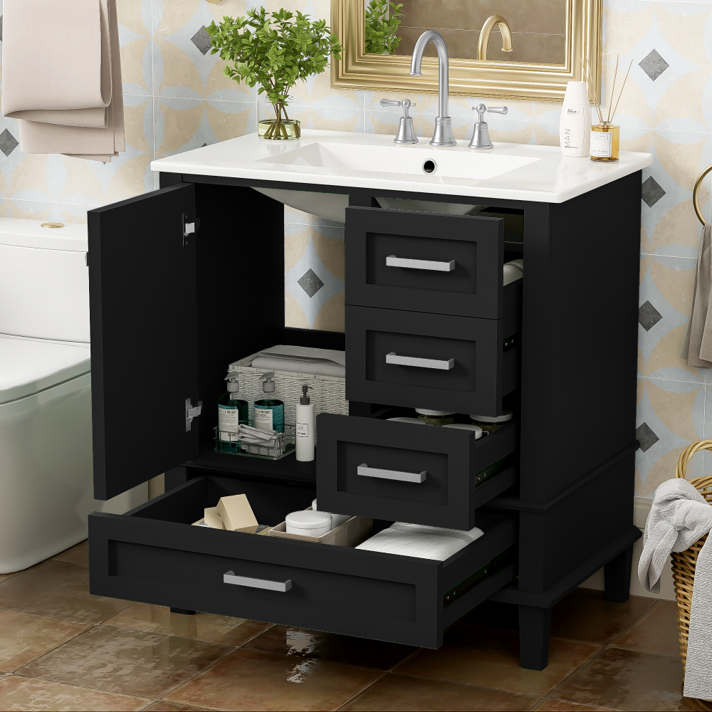 30" Bathroom Vanity Cabinet with Sink Combo Set - Bathroom Storage with Soft Closing Doors and 3 Drawers - Solid Wood Frame for Bathroom