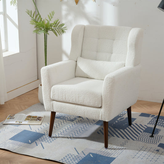 Modern Accent Chair - Teddy Fabric Comfy Reading Chairs - Mid Century Arm Chair - Lounge Armchair for Living Room & Bedroom & Guest Room