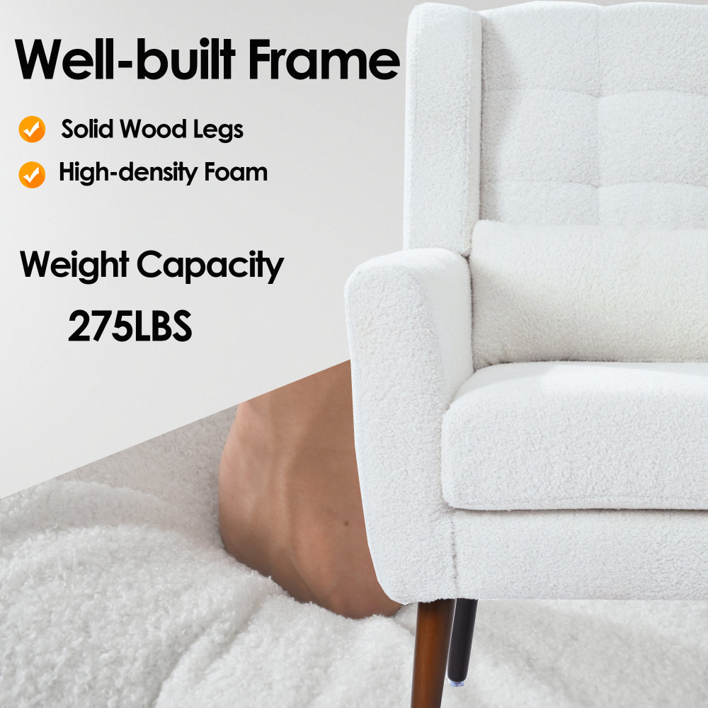 Modern Accent Chair - Teddy Fabric Comfy Reading Chairs - Mid Century Arm Chair - Lounge Armchair for Living Room & Bedroom & Guest Room