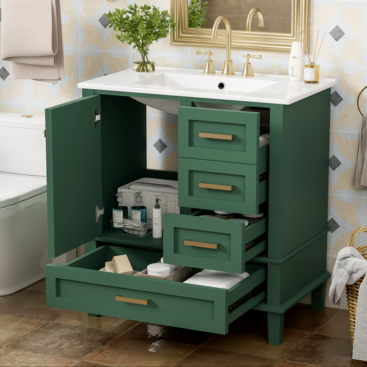 30" Bathroom Vanity Cabinet with Sink Combo Set - Bathroom Storage with Soft Closing Doors and 3 Drawers - Solid Wood Frame for Bathroom