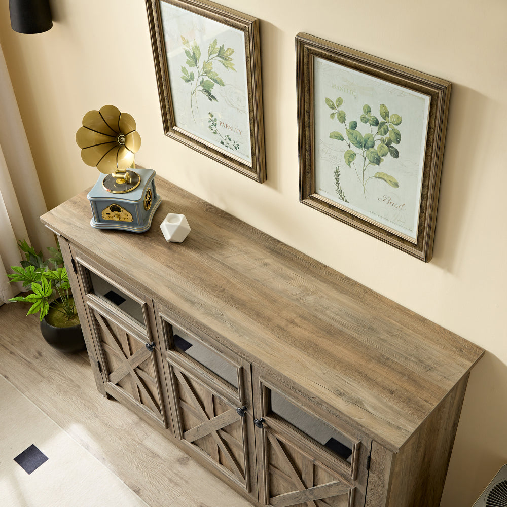 Farmhouse Sideboard Buffet Cabinet with Storage & 3 Doors - Kitchen Storage Cabinet - Coffee Bar Cabinet with Adjustable Shelf for Kitchen & Living Room