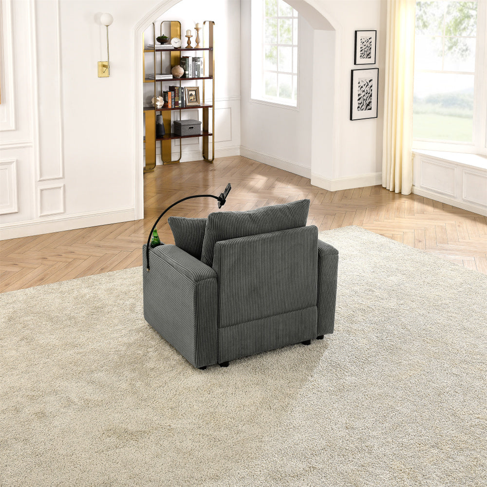 Accent Chair with Storage Armrest - Comfy Arm Chairs with 8'' Thick Cushion - 2 Cup Holders & Phone Holder for Living Room & Bedroom