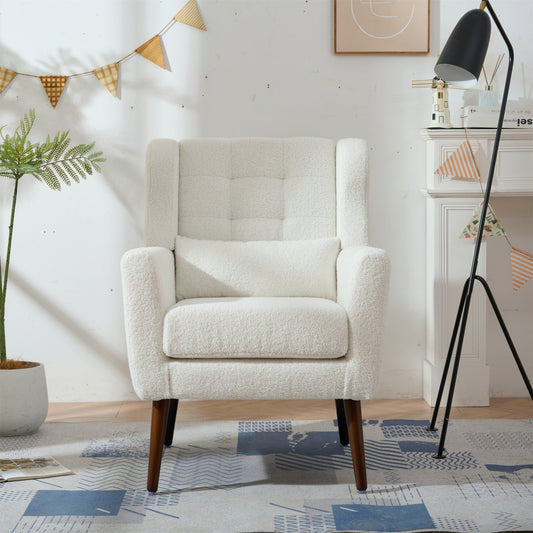 Modern Accent Chair - Teddy Fabric Comfy Reading Chairs - Mid Century Arm Chair - Lounge Armchair for Living Room & Bedroom & Guest Room