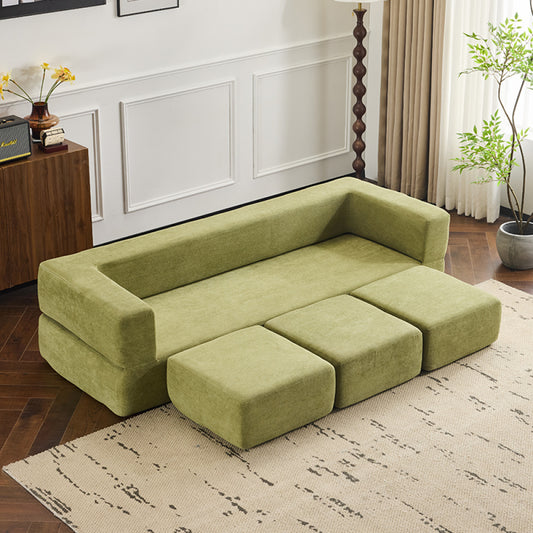 79" Modular Sectional Sofa - Boneless Convertible Ottomans Foam Sleeper Couch, Space-Saving Chenille Floor Couches for Studio Apartments & Home Offices