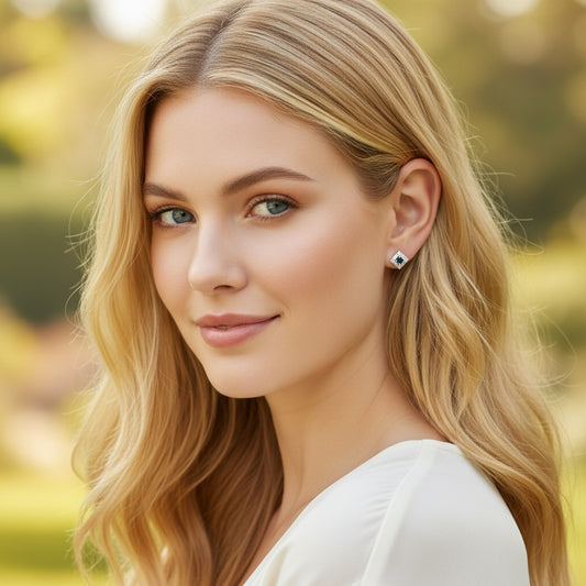 925 Sterling Silver Earrings Cube Stud 3mm Blue Natural Sapphire Gemstone Zircon Women Bridal Engagement Jewelry Gift for Her, Sister, Christmas