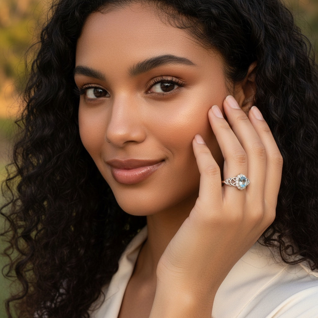 925 Sterling Silver Ring Oval 6x4mm Natural Blue Topaz Gemstone Zircon Women Bridal Engagement Jewelry Gift for Her