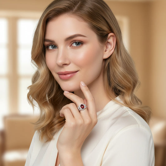 925 Sterling Silver Ring Oval 7x5mm Red Natural Rhodolite Garnet Gemstone Zircon Butterfly Women Bridal Jewelry Gift for Her, Mother