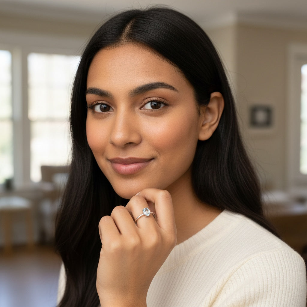 925 Sterling Silver Ring Oval 7x5mm Natural Blue Topaz Gemstone Fine Cut Women Bridal Jewelry Gift for Her, Sister