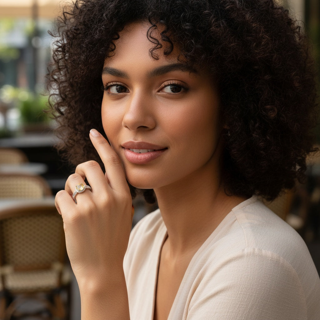 925 Sterling Silver Ring 7mm Yellow Round Natural Citrine Gemstone Zircon Women Bridal Jewelry Gift