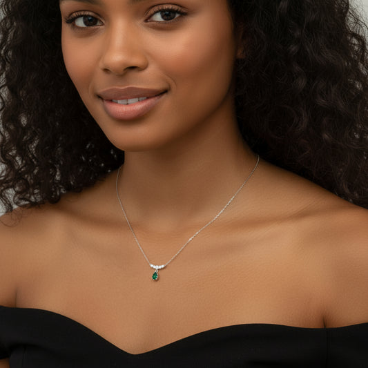 925 Sterling Silver Necklace 5x3mm Green Natural Emerald Gemstone Zircon Teardrop Women Jewelry Gift