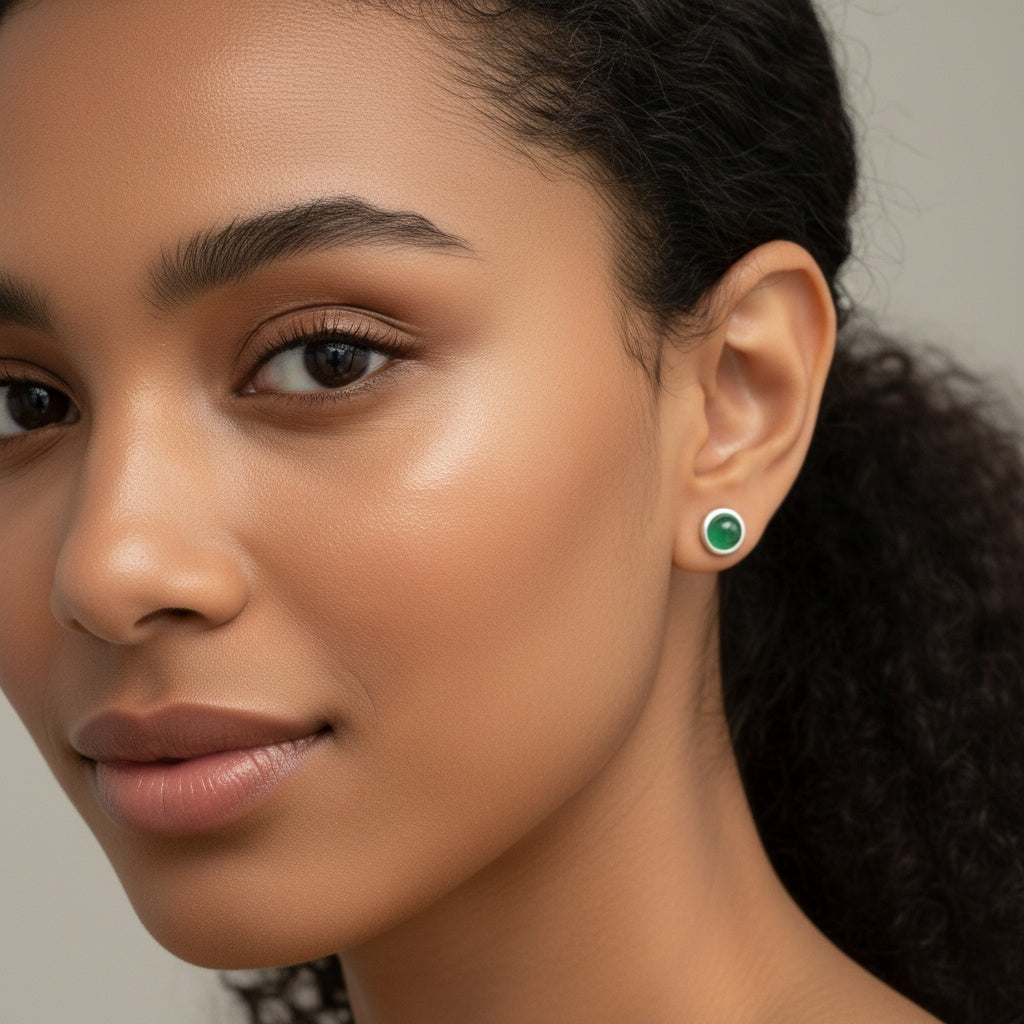 925 Sterling Silver Earrings 6mm Round Natural Emerald Gemstone Stud Women Jewelry Gift