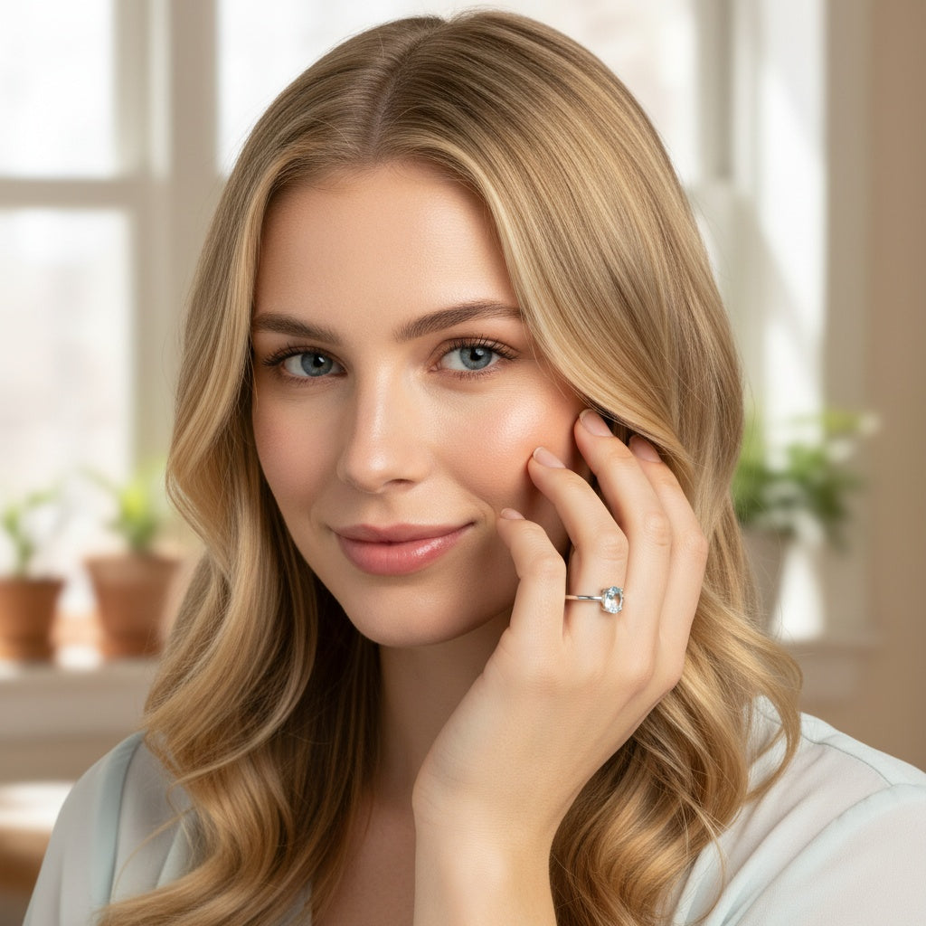 925 Sterling Silver Ring Oval 7x5mm Natural Blue Topaz Gemstone Fine Cut Women Bridal Jewelry Gift for Her, Sister