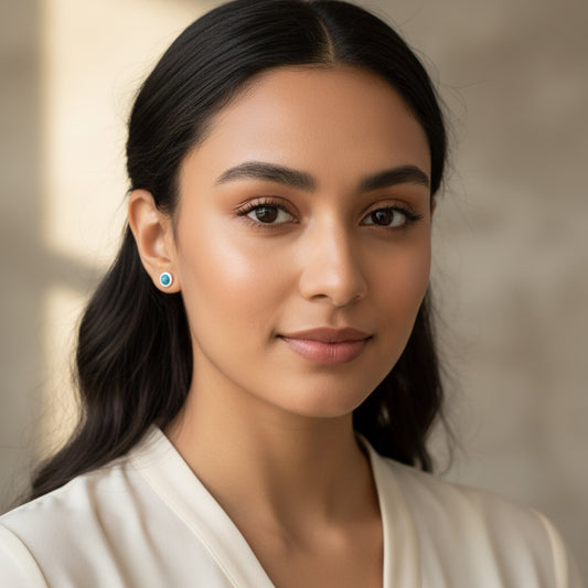 925 Sterling Silver Earrings Round 6mm Natural Blue Turquoise Gemstone Stud Dainty Jewelry Gift for Her, Sister, Christmas