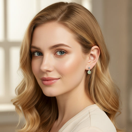 925 Sterling Silver Earrings Round 6mm Green Natural Cat Eye Gemstone Dainty Drop Women Jewelry Gift for Her, Sister