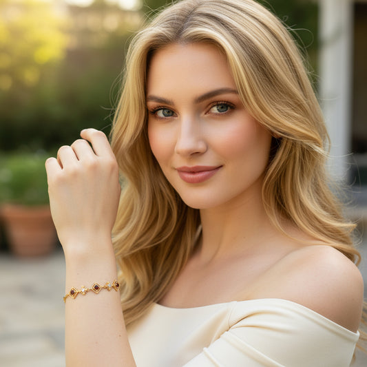 925 Sterling Silver Bracelet 3mm Round Red Natural Zircon Gemstone Golden Chain Jewelry Gift