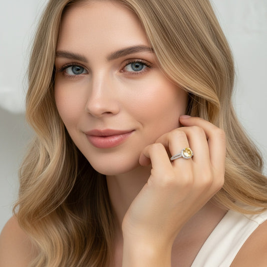 925 Sterling Silver Ring 7mm Yellow Round Natural Citrine Gemstone Zircon Women Bridal Jewelry Gift