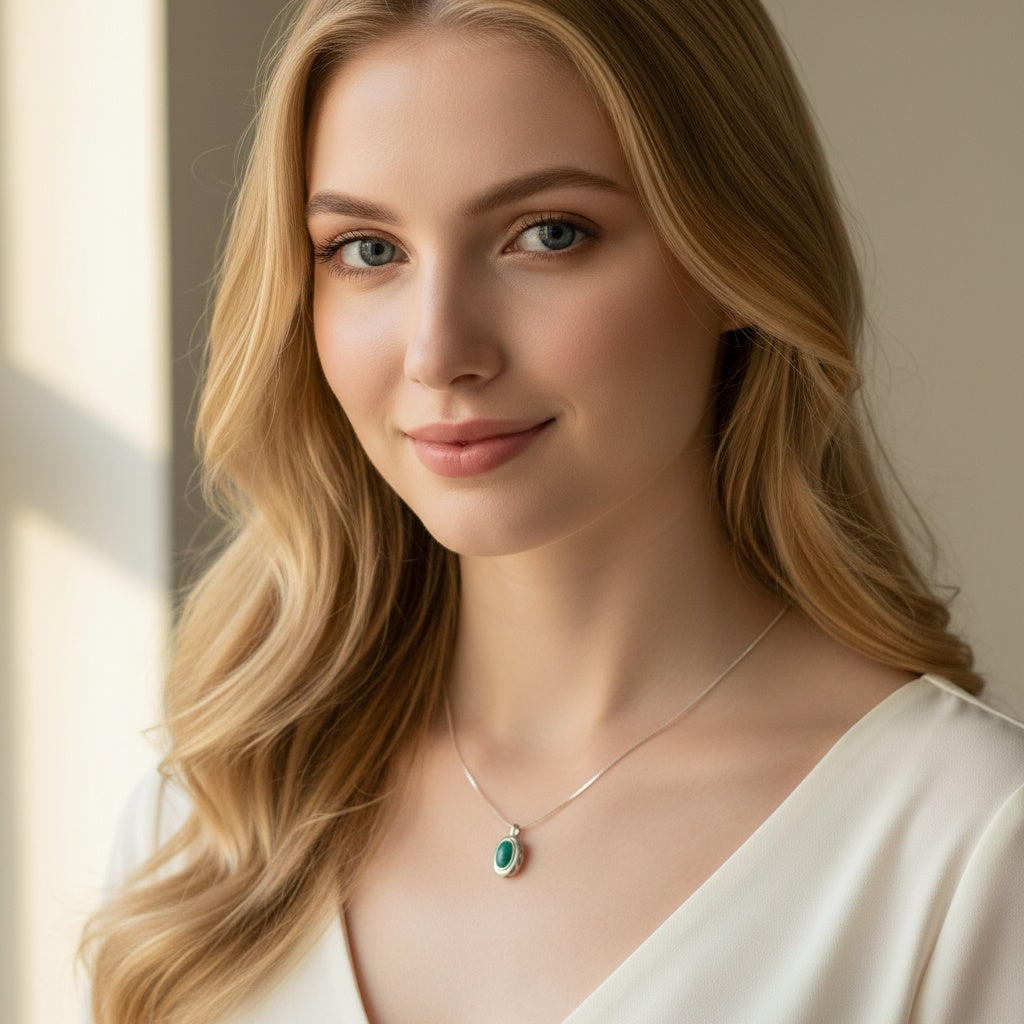 925 Sterling Silver Necklace 6x4mm Oval Blue Natural Turquoise Gemstone Cute Pendant Bridal Women Jewelry Gift