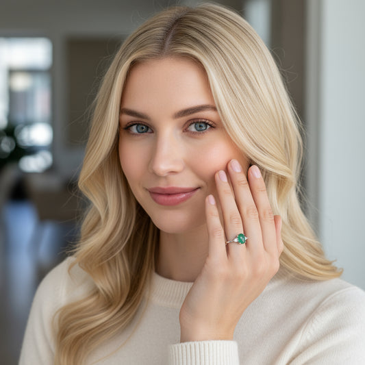 925 Sterling Silver Ring Oval 8x6mm Green Oval Natural Emerald Gemstone Zircon Women Gift