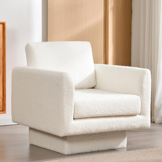 30" Swivel Accent Chair - Teddy Sherpa Armchair - Thick Padded Single Lounge Sofa - Upholstered Comfy Barrel Chair - Reading Club Chair for Living Room & Bedroom