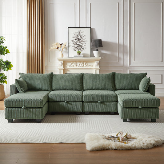 113'' Modular Sectional Corduroy Sofa - U Shaped Couch with Storage - Sectional Sleepr Couches for Living Room & Bedroom & Gaming Room