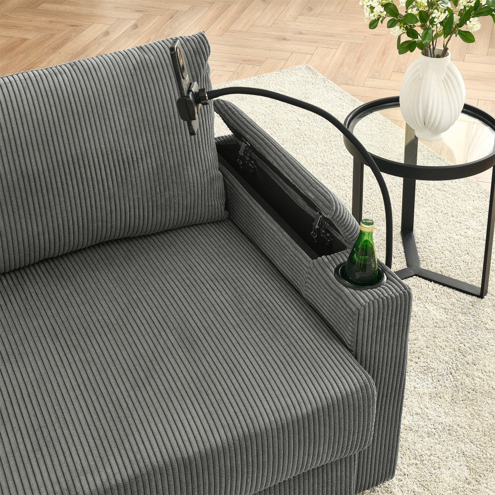 Accent Chair with Storage Armrest - Comfy Arm Chairs with 8'' Thick Cushion - 2 Cup Holders & Phone Holder for Living Room & Bedroom